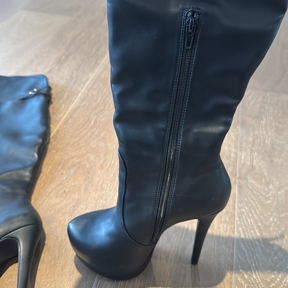 Chinese Laundry tall over the knee stacked Boots Sz 6 black leather - Picture 8 of 9